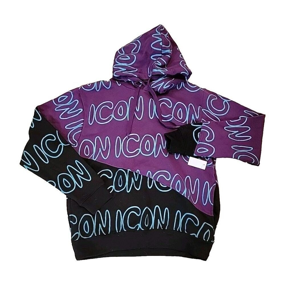 AHP Y2K Allover Print Purple Logo Icon Graffiti Hoodie Sweatshirt Hype‎ Piece L